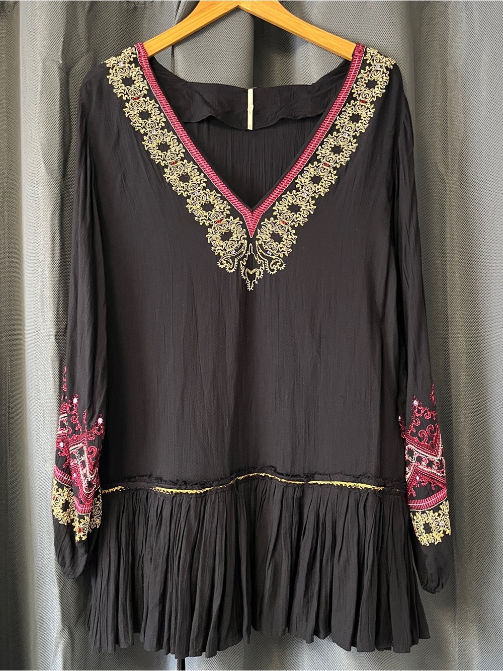 Free People XS Wild One Peasant Mini Dress Black